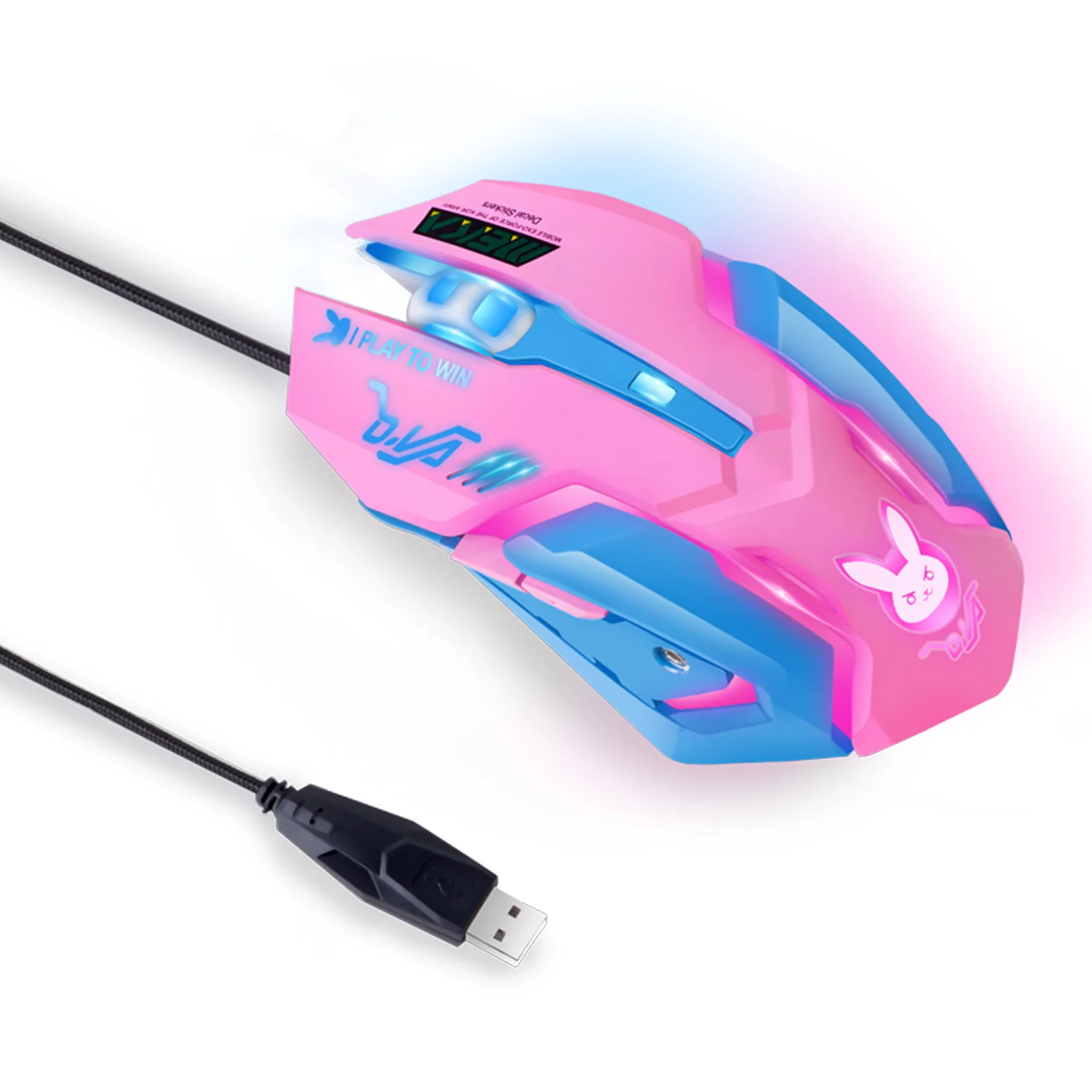 Colorful glowing silent game mouse pink block USB e-sports usb wired mouse for laptop computer