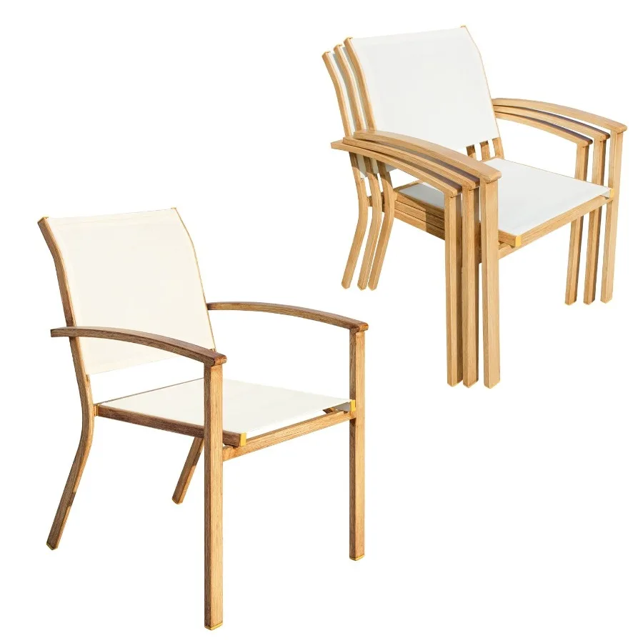 

Set of 4 Outdoor Patio Chairs Integrated Stackable Wrought Iron Furniture Dining Chairs with Arms Textilene Fabric Indoor Outdo