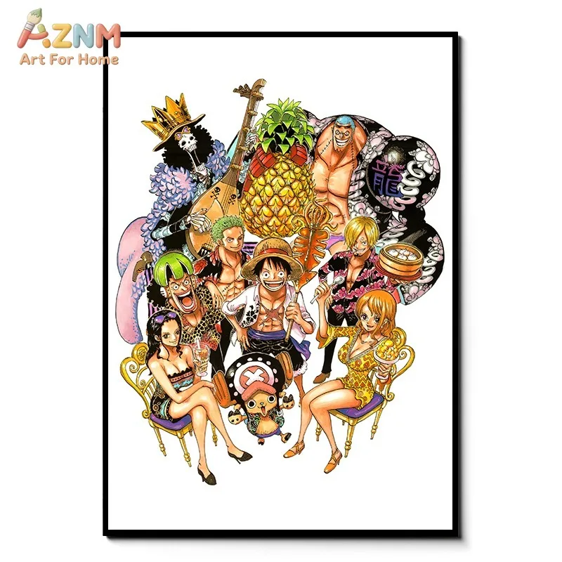 AZNM Cuadro de Lona sin Marco de One Piece: Piratas del Sombrero de Paja, Arte Original de Manga para Decoración del Hogar y Sala de Estar