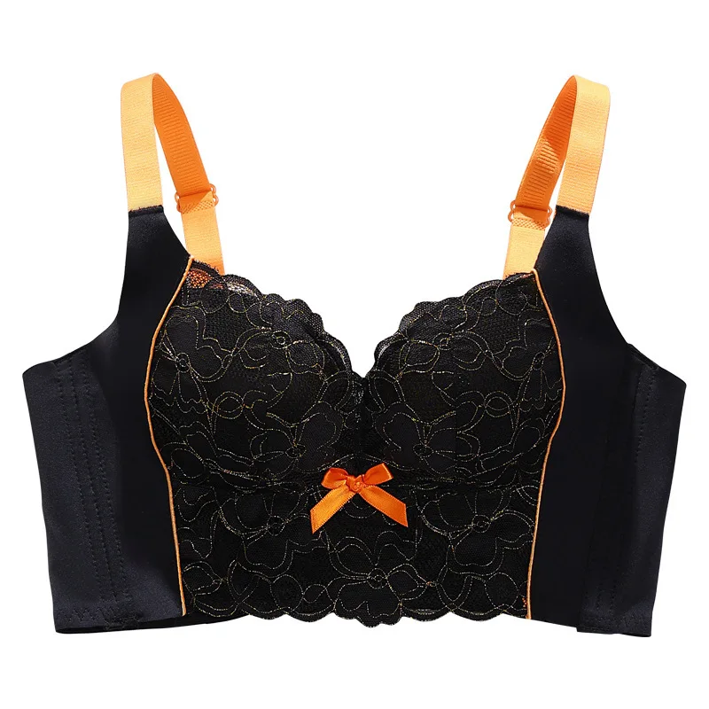 

Sweet Bow Decor Lace Underwear for Women Solid Breast Gathered Without Steel Ring Anti-sagging Adjustable Bra with Upper Support