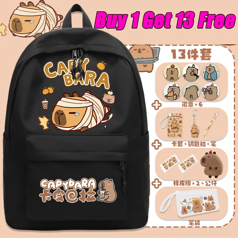 Sanrio school bag for primary school girls, cute capybara female students, and teenagers, large capacity and portable backpack