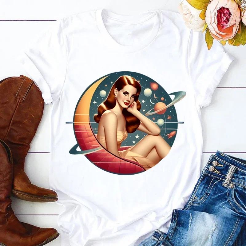 لانا ديل ري المغني للجنسين خمر الرجال قصيرة الأكمام تي شيرت هدية المرأة الأعلى المحملة البلوز