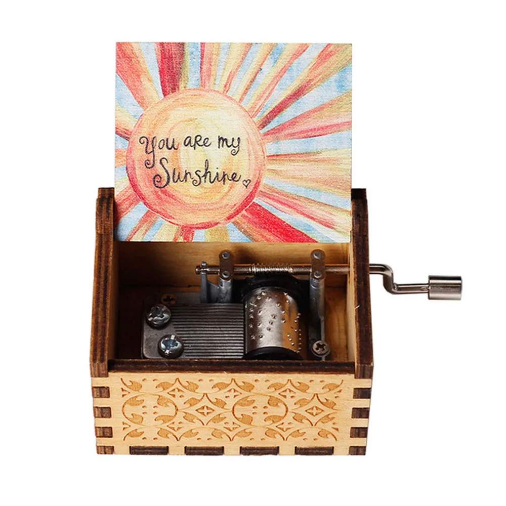 You are My Sunshine Engraved Hand-Cranked Wooden Musical Box Suitable Gifts for Birthday Christmas Valentine's Day Thanksgiving