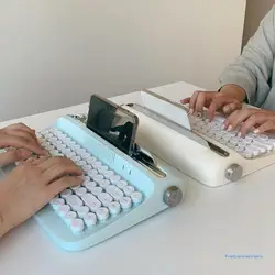 Bluetooth-compatible Wireless Keyboard Office Typewriter Mechanical Feel Retro Round Keycap Notebook Tablet Keyboard