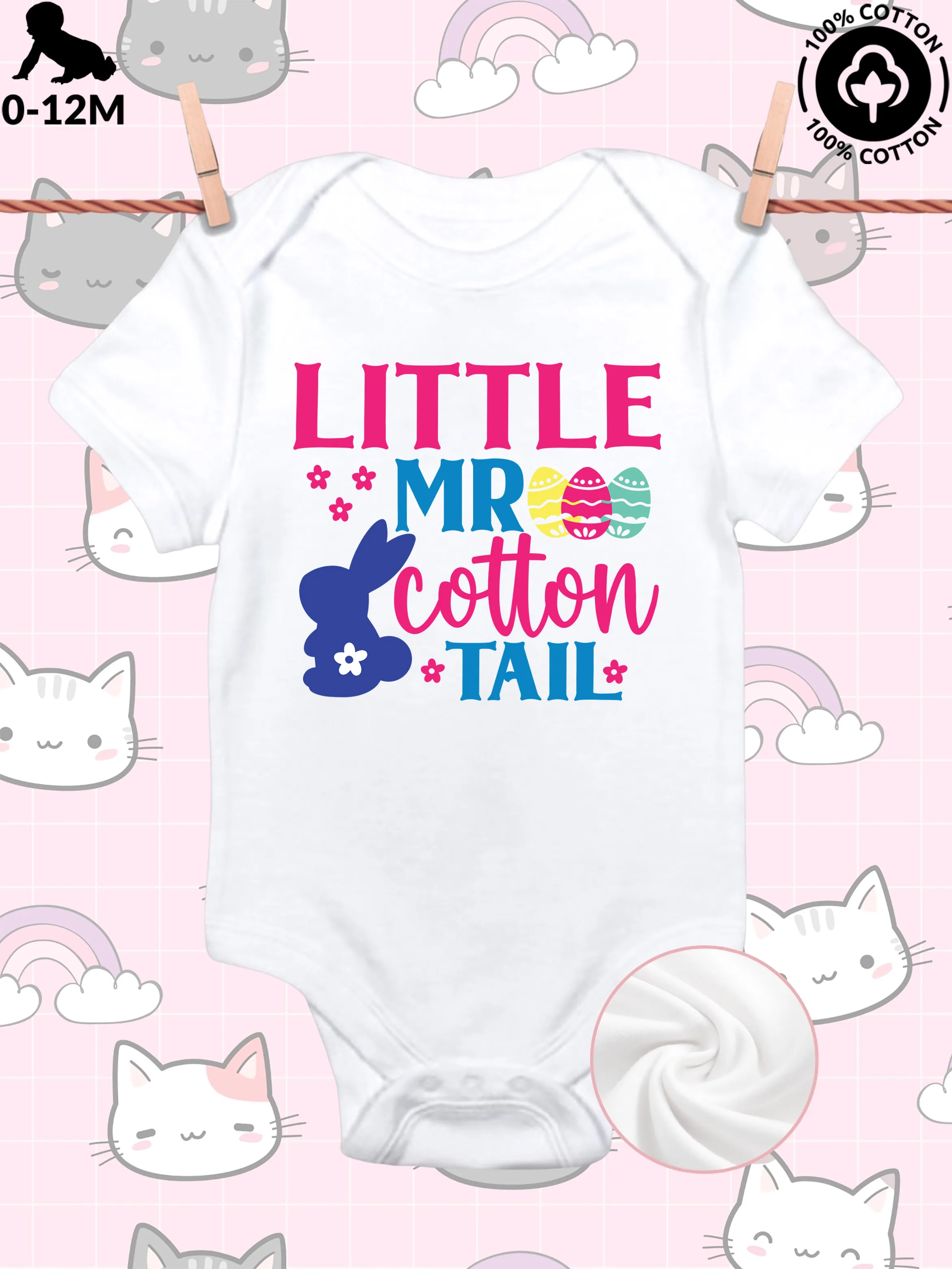 

Детский комбинезон-слип Little Mr Cotton Tail унисекс, из чистого хлопка, мягкий, всесезонный, белый, 190 г/м²