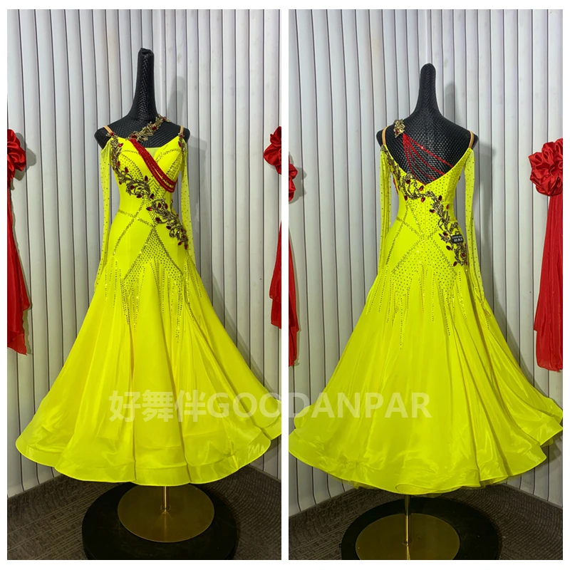 

Платья для соревнований по бальным танцам, костюмы для взрослых, платье для вальса, одежда для танцев, платье, стандартное платье, желтое
