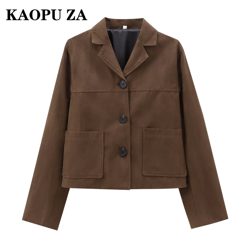 

KAOPU ZA 2024 New Solid Blazers for Women Single Breasted Coats with Pockets Notched Collar Elegant Jackets for Office Ladies