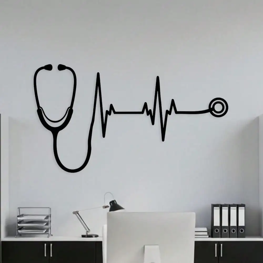 CIFBUY Stethoscope Heartbeat Metal Wall Art, Hollow‑Cut ECG Pulse Iron Wall Hanging for Nurse Doctor Home Wall Decor