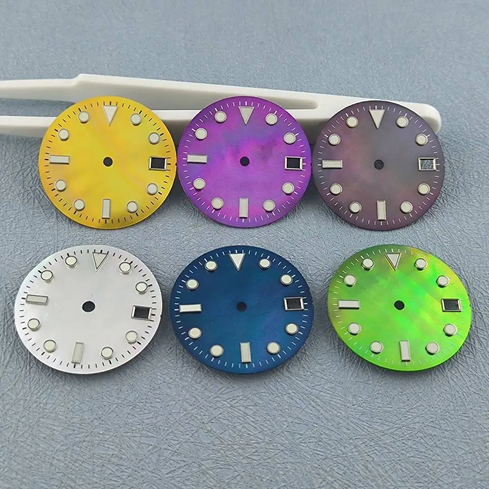 28.5mm green Purple blue White Solid color Luminous sterile single date for NH35 NH36 movement watch dial parts