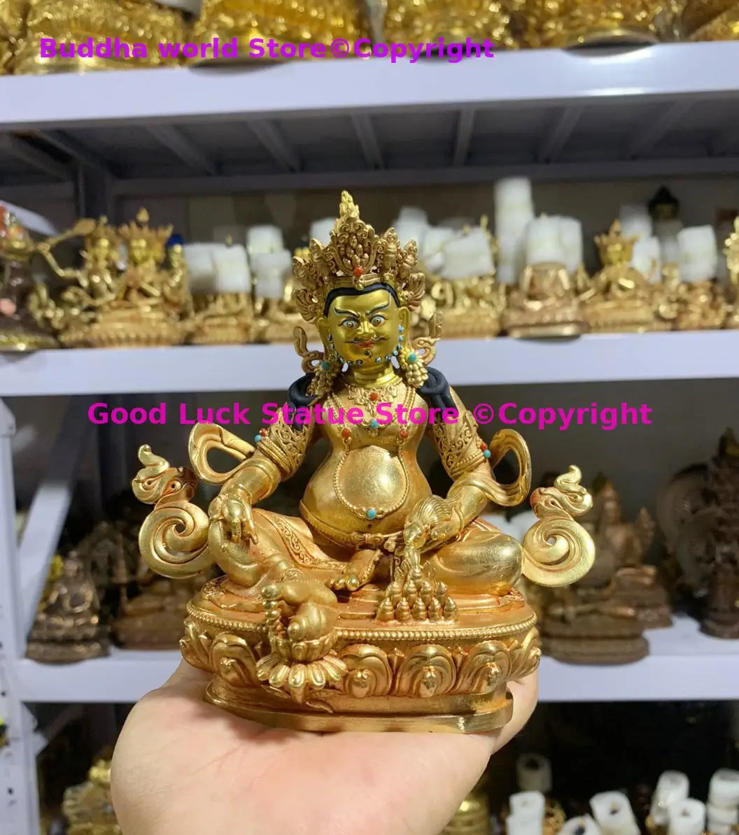 

5A # GOOD Buddhist supplies Temple buddha statue Buddhism Jambhala yellow fortune god buddha Gold plating copper statue