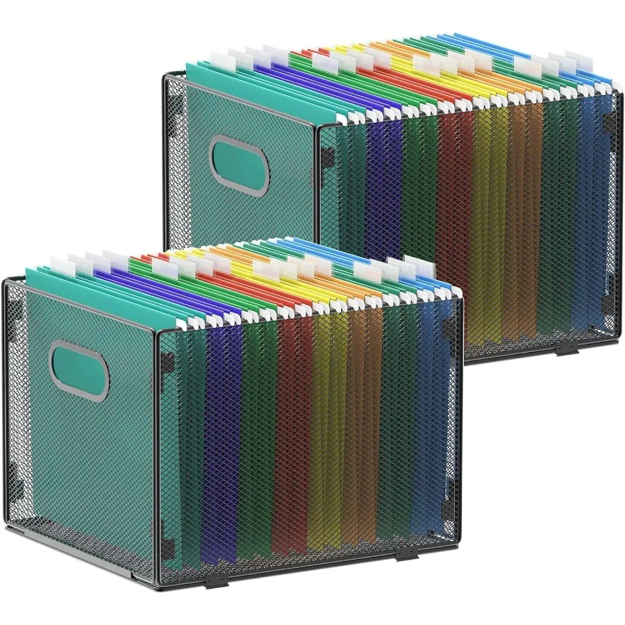 2 Pack Hanging File Organizer Mesh File Folder Box for Office and Home Use Letter Size Filing Box with Durable Storage Design I