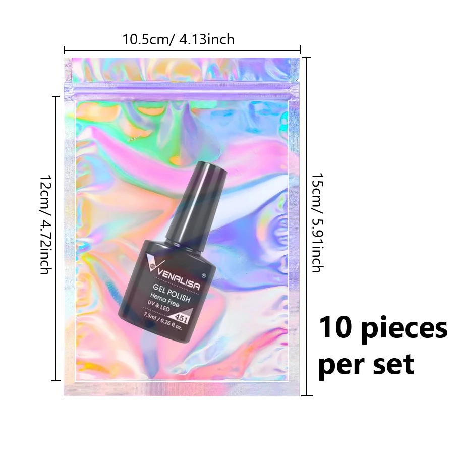 10 Stück holografische Folienbeutel mit wiederverschließbarem Reißverschluss für Nagelsteine, Schmuck, Make-up, Gel-Lack, Verpackung, Geschenkbeutel – Detail 6