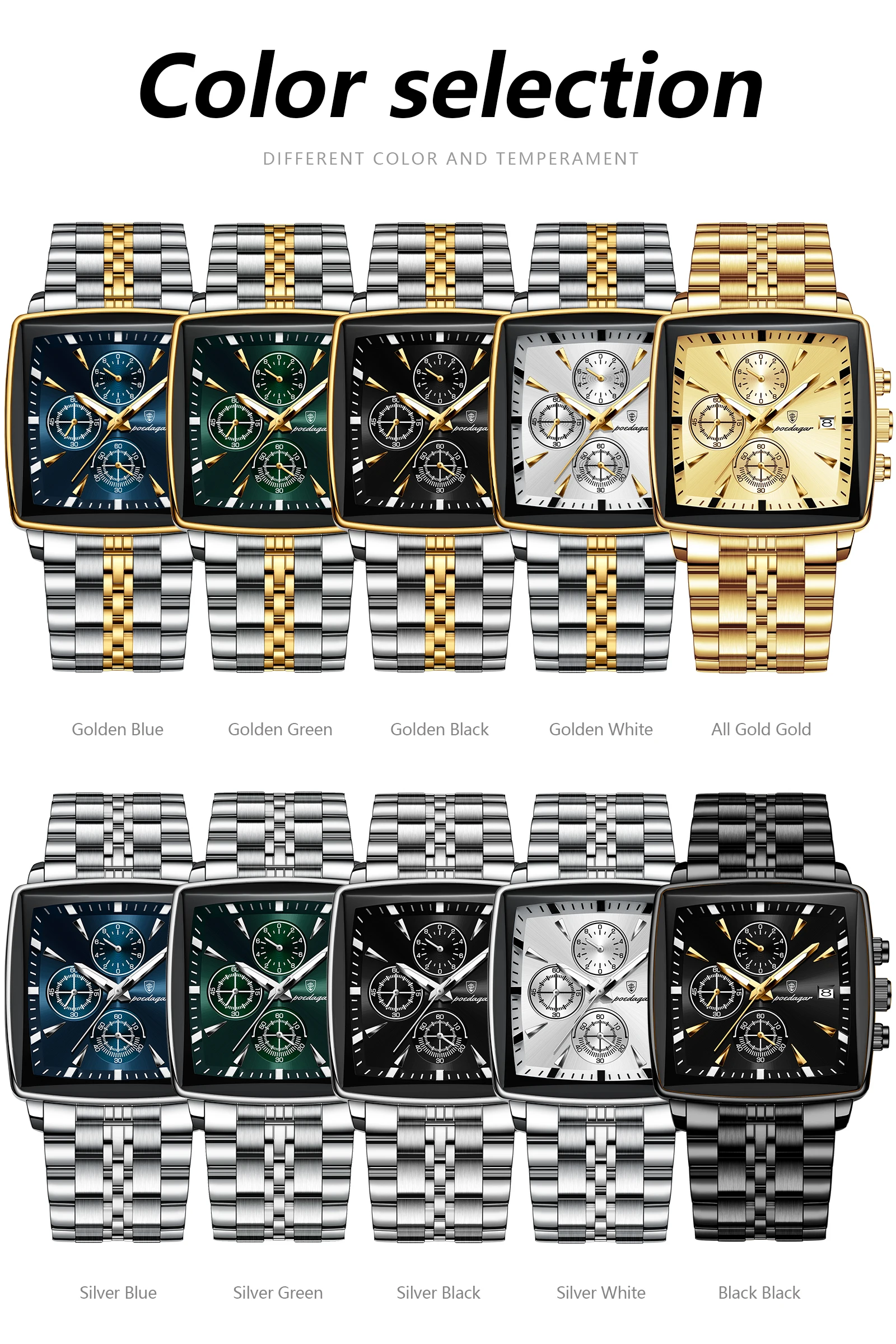 POEDAGAR Top-Luxus-Herren-Armbanduhr Quarz Leuchtend Wasserdicht Edelstahl Herrenuhr Chronograph Datum Business-Herrenuhren – Detail 9