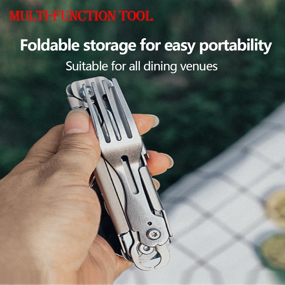 JSJM New 420 Stainless Steel Camping Tableware Multifunctional Portable Folding Knife And Fork Spoon Outdoor Survival Gadgets