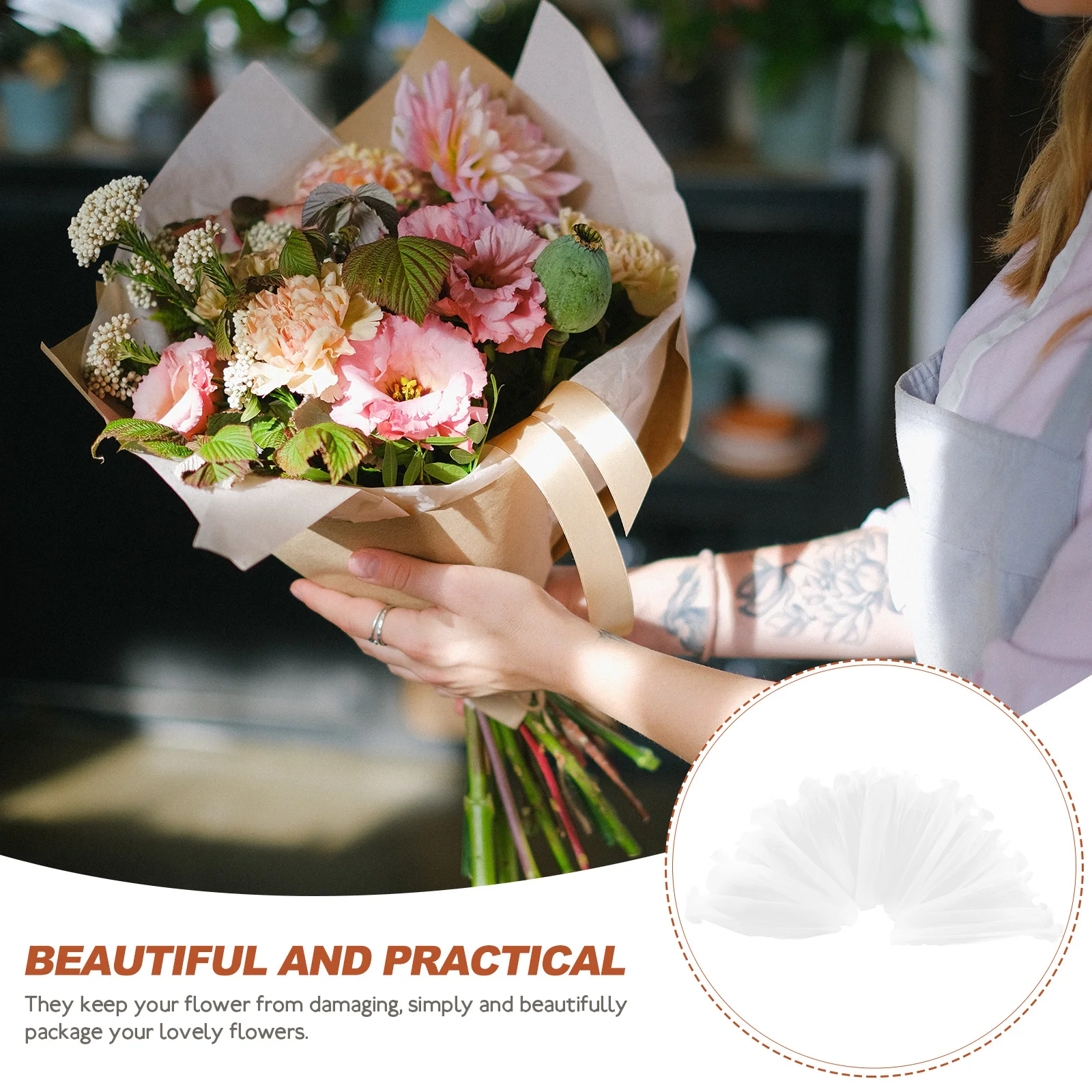 

Organza Mesh Flowers Packaging Wrapping Yarn for White Polyester Bouquet Package