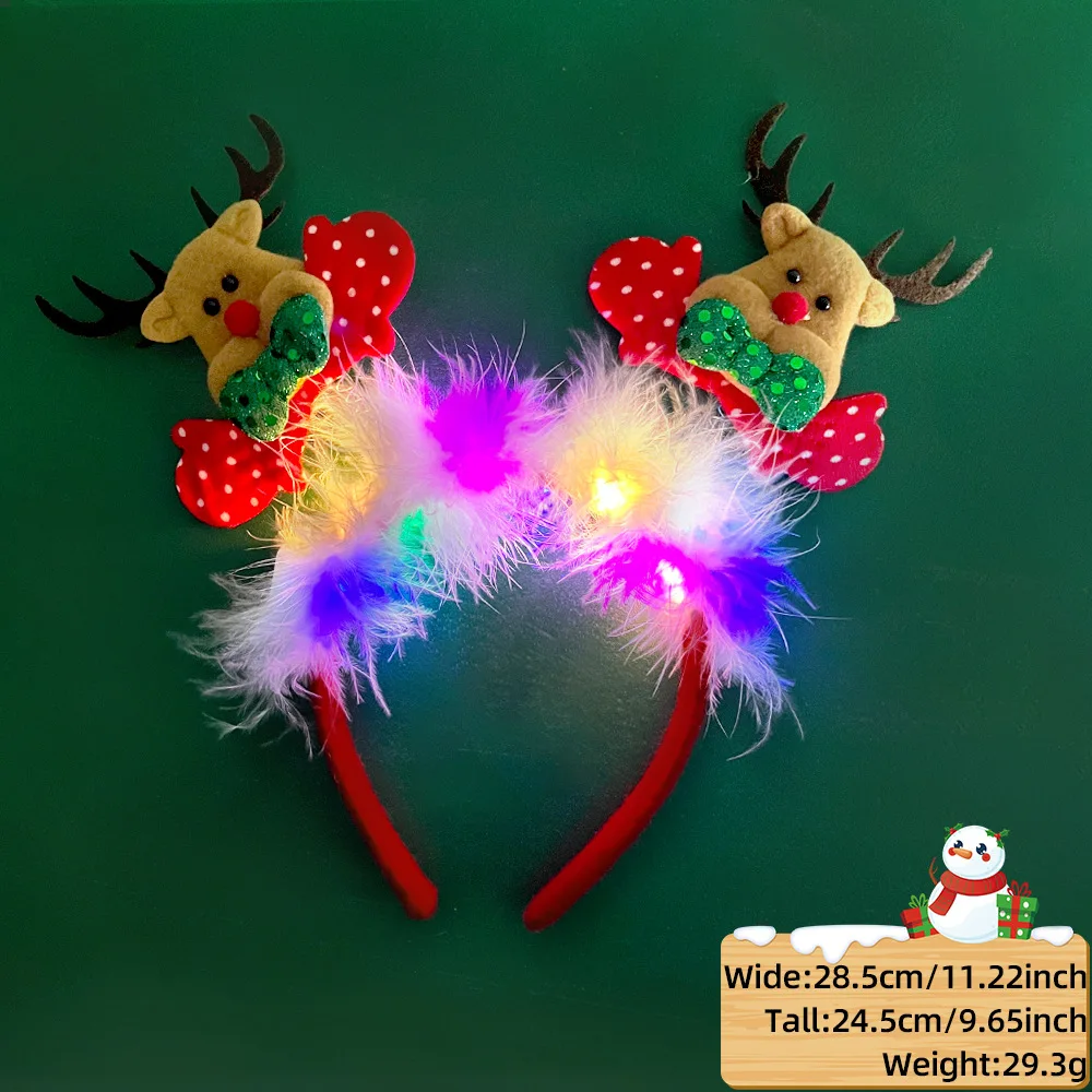 LED LED عيد الميلاد عقال قرون ملونة LED ضوء عيد الميلاد عقال غطاء الرأس متوهجة شجرة عيد الميلاد ندفة الثلج رباط شعر