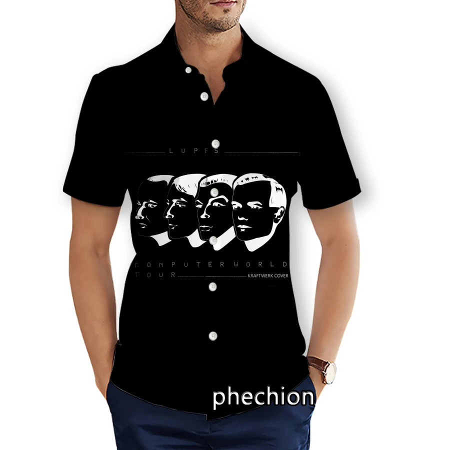 phechion Mens Short Sleeve Beach Shirts Kraftwerk Rock 3D Print Casual Shirts Fashion Streetwear Men Tops X248