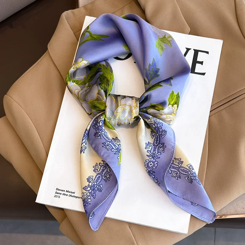 70*70cm Korean Version Square Silk Scarfs for Women Fashion Floral Print Hijab Female Casual Decorate Bandana Lady Neckerchief