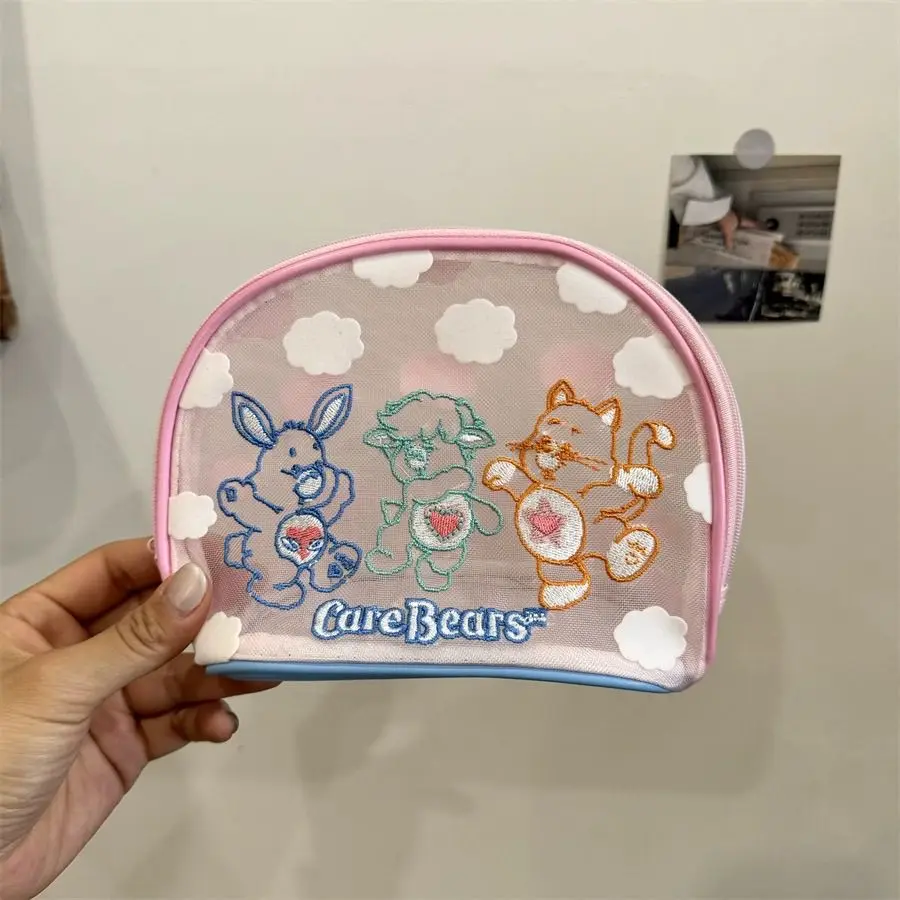 New Care Bears Embroidered Shell Bag Anime Printed Mesh Bag Kawaii Toilet Bag Cartoon High Beauty Fashion Girl Toy Gift Ins