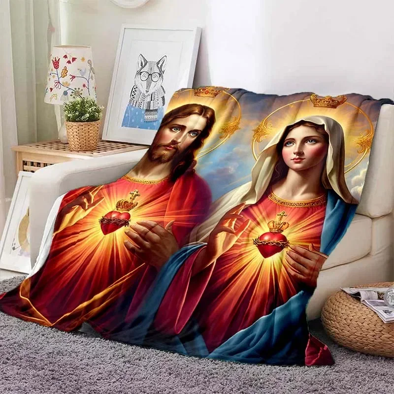 6 Size Merciful Jesus Christian God Flannel Art Blanket Throw Sofa Bed Cover Four Season Soft Fluffy Quilt Blanket Flannel Throw