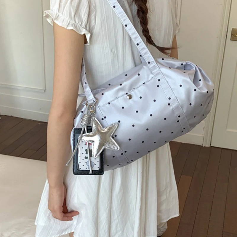 

Fashion Simple Polka Dot Shoulder Bag Large Capacity Lightweight Satin Nylon Handbag Korean Casual Tote Bags Commuter Boston Bag