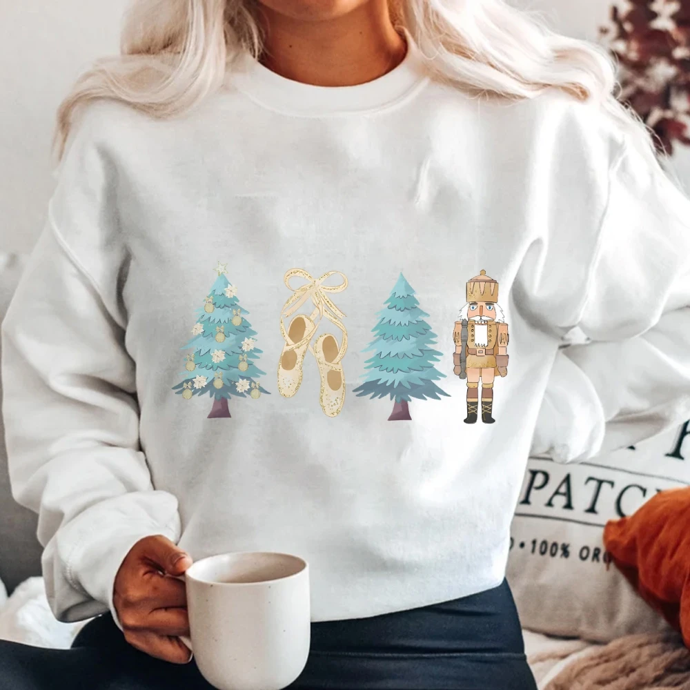 Christmas Nutcracker Print Sweatshirt Casual Long Sleeve Sweater For Autumn & Winter Xmas Funny Shirt Kawaii Holiday Season Gift