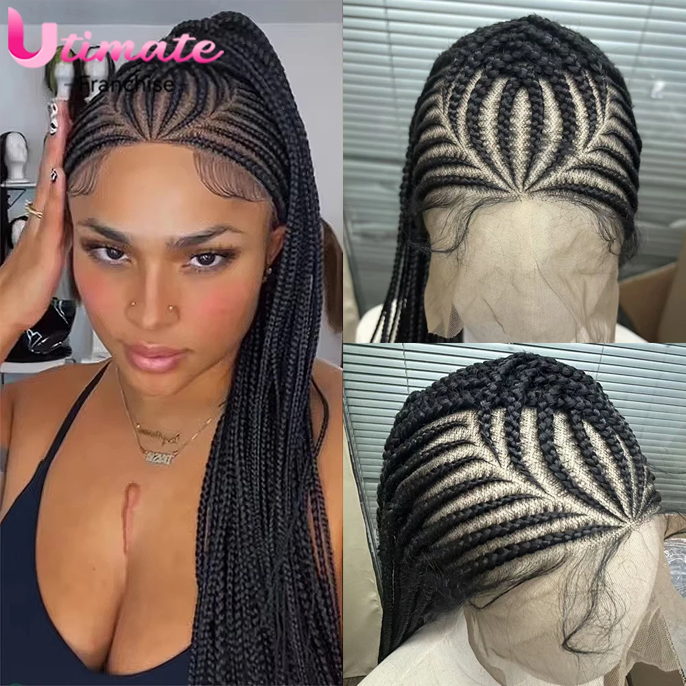 Synthetic Cornrow Braided Wigs Synthetic Full Lace Box Braided Wigs for Black Women American Women Daily Use Braided Wigs