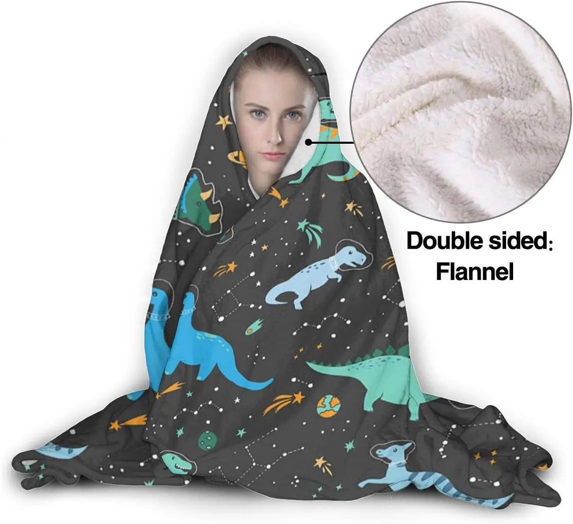 Cartoon Dinosaurs Wearable Blanket Fleece Hooded Robe Cloak Throw Quilt Poncho Microfiber Sherpa Plush Warm Wrap 50x60in