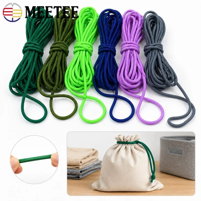 10-75M 5mm Elastic Cord Colorful Round Rope for Hair Ties Headbands Garment Drawstrings Bags Storage Fastening DIY Sewing Crafts