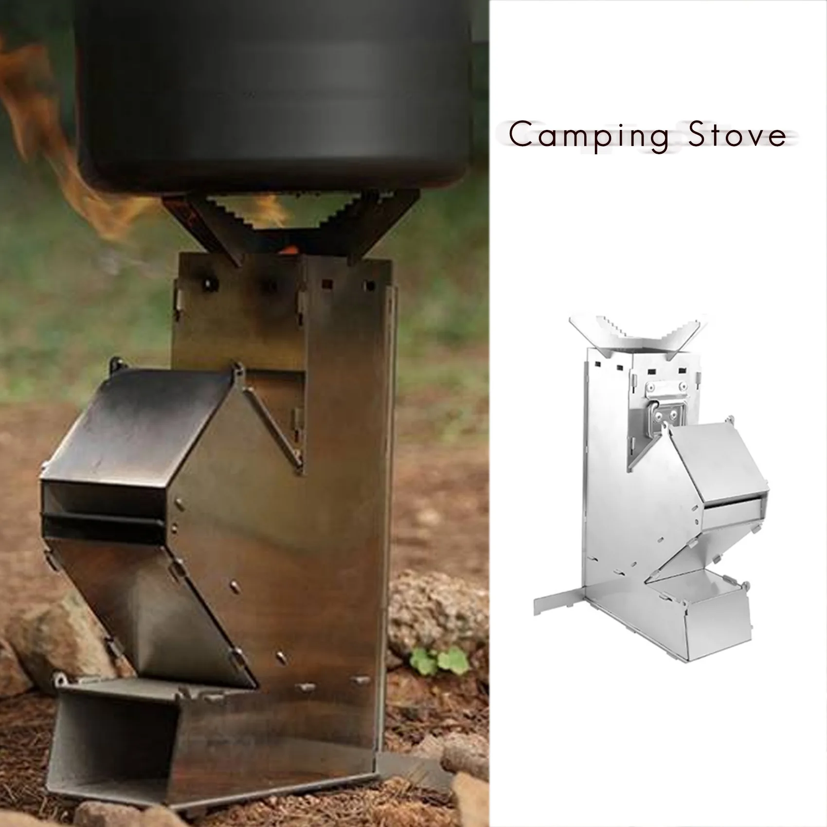 

B06C- Lightweight Foldable Wood Burning Rocket Stove Backpacking For Outdoor Picnic BBQ Camp Hiking