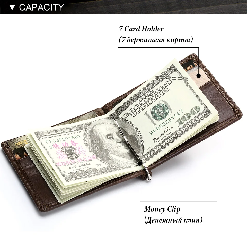 Ultra-dünne männer Geld Clip Brieftasche Vintage Echtes Leder Bifold Karte Halter Geldbörse Mini Hohe Qualität Männlichen Geld geldbörse Cartera – Detail 4