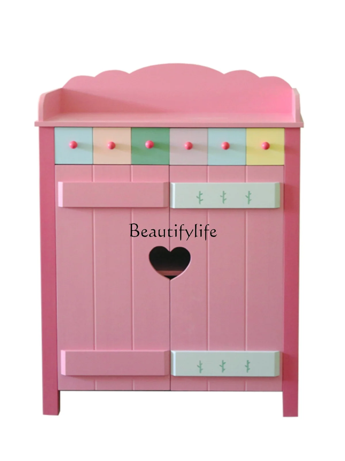 Fairy Tale Style Colorful Locker Household Solid Wood Toy Cabinet