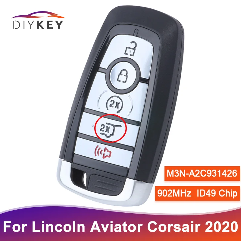 DIYKEY 5 Button Car Key For Lincoln Aviator Corsair 2020 M3N-A2C931426 P/N: 164-R8278 ID49 Chip 902MHz Smart Remote Fob