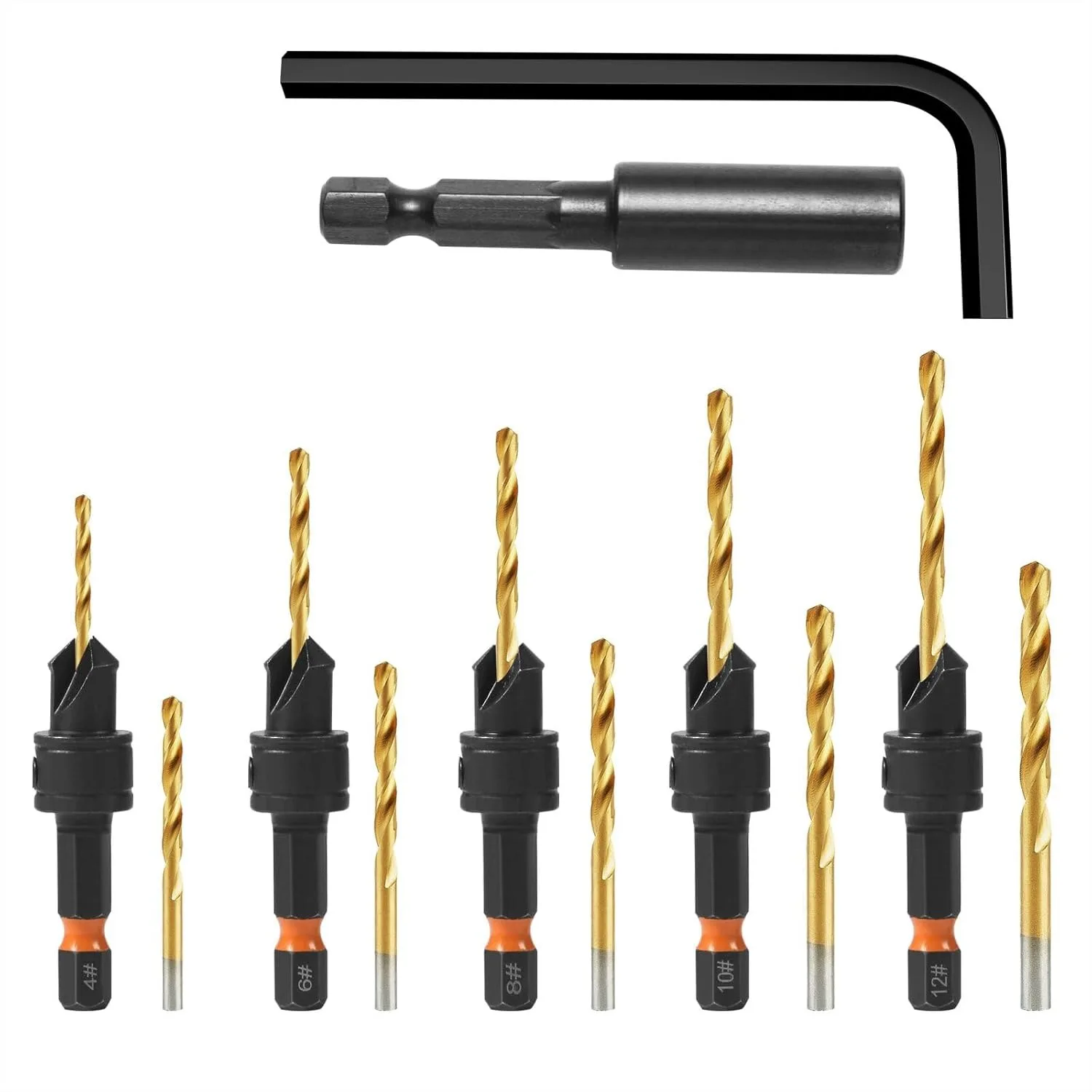 

12Pcs HSS Adjustable Countersunk Drill Bits for Woodworking with Magnetic Extension and Storage Box, Professional Set for Smooth