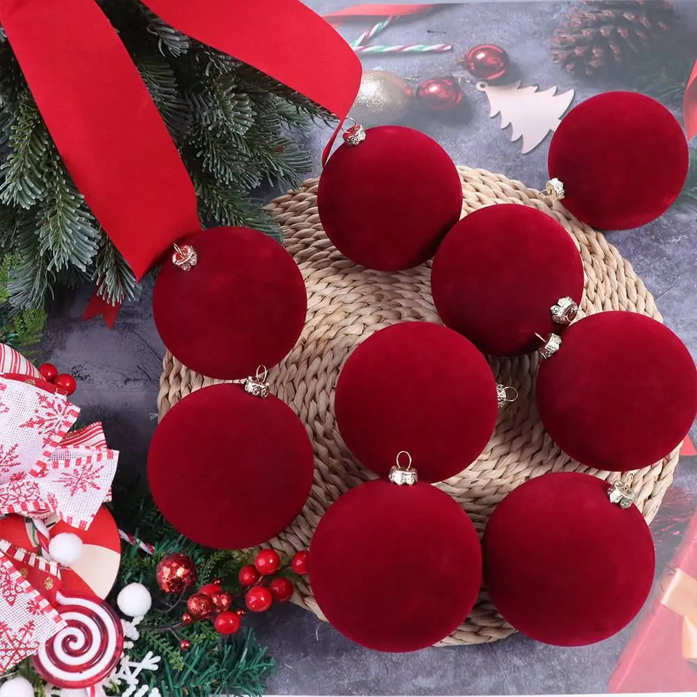 Boule de noël en velours de 10cm, pendentif floqué, boules suspendues de noël réutilisables, incassables, ornements d'arbre de noël, cadeaux de fête