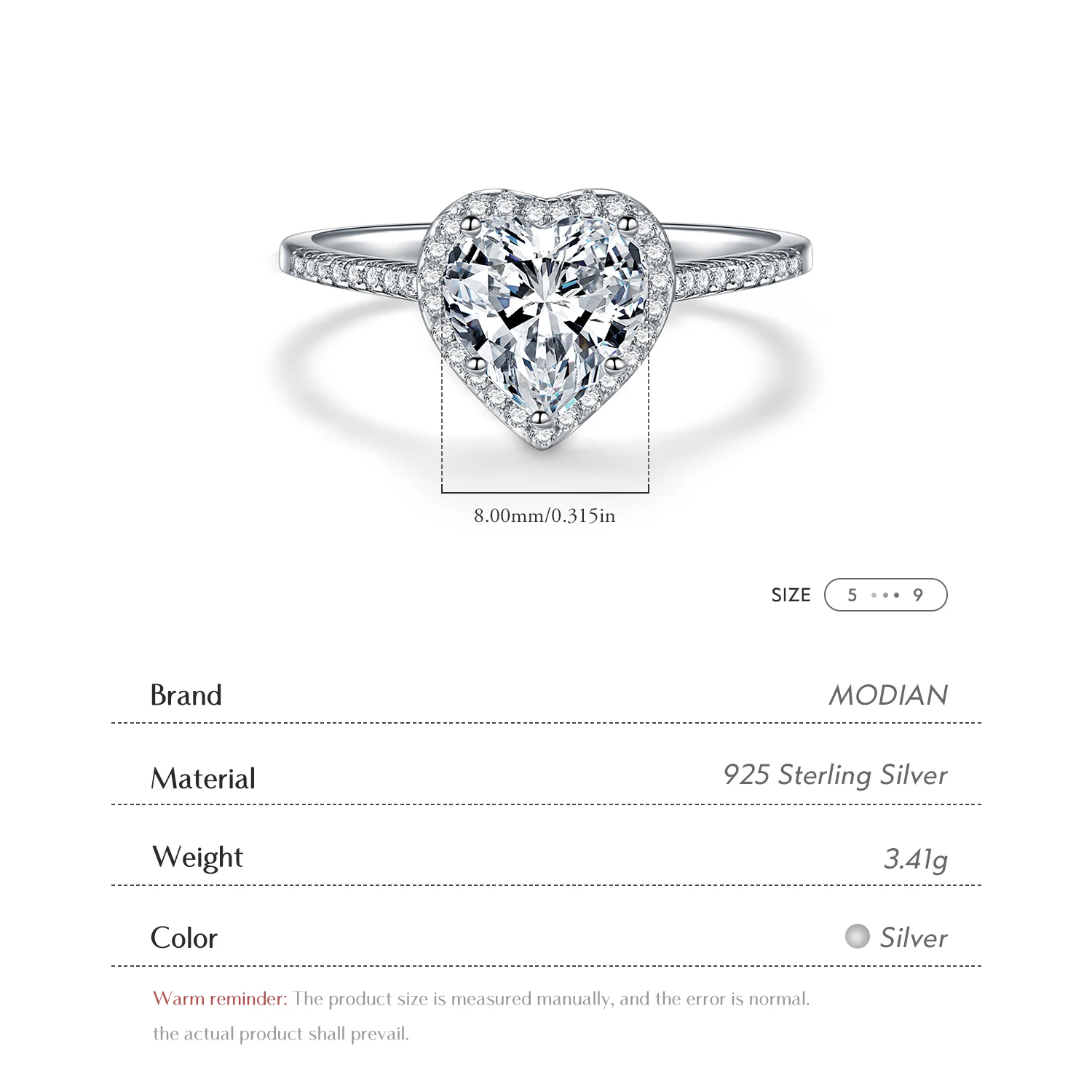 Heart shape 925 Sterling Silver jewelry Ring AAAAA Level CZ wedding band Engagement Rings for women girls bijoux With Gift Box