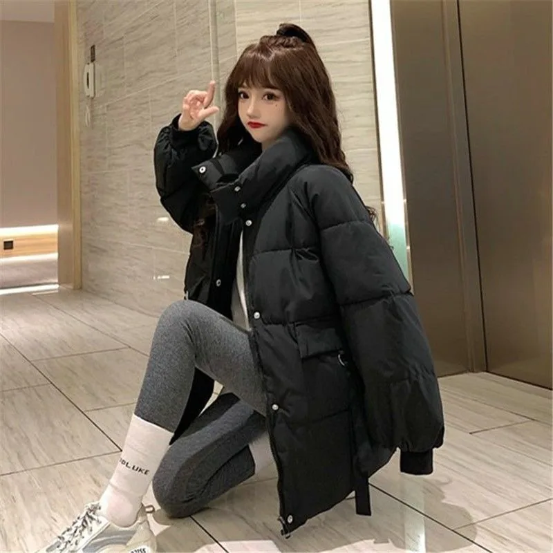 Solid Color Down Cotton-padded Jacket Coat 2024 Winter New Loose Thick Stand-collar Warm Cotton-padded Jacket Women