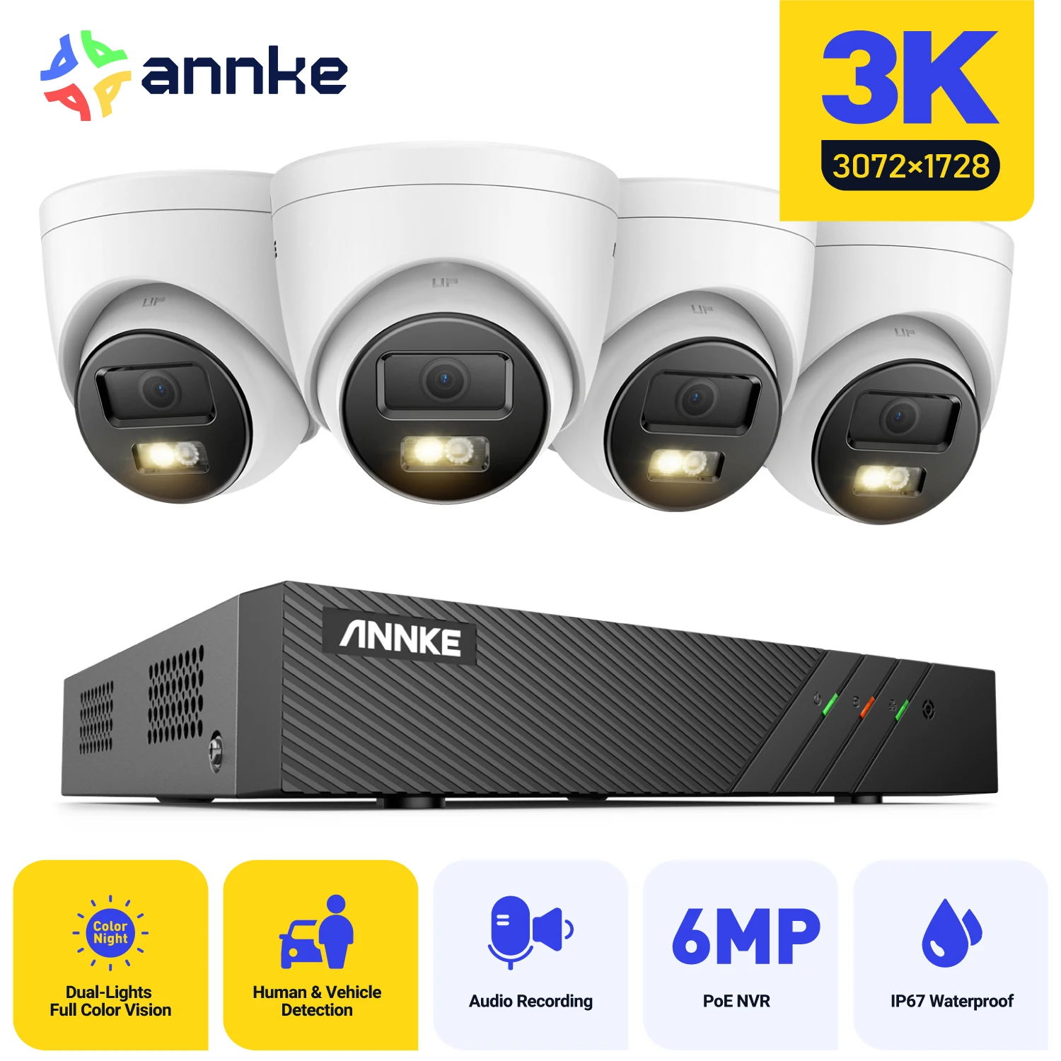 ANNKE 8CH Video Security Camera NVR System 3K Smart Home Network Dual Light Night Vision Waterproof Camera CCTV Surveillance Kit