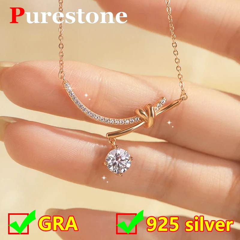 Bowknot Women's Moissanite Necklace Original 925 Sterling Silver Moissanite Necklaces For Women Engagement Wedding Party Gift