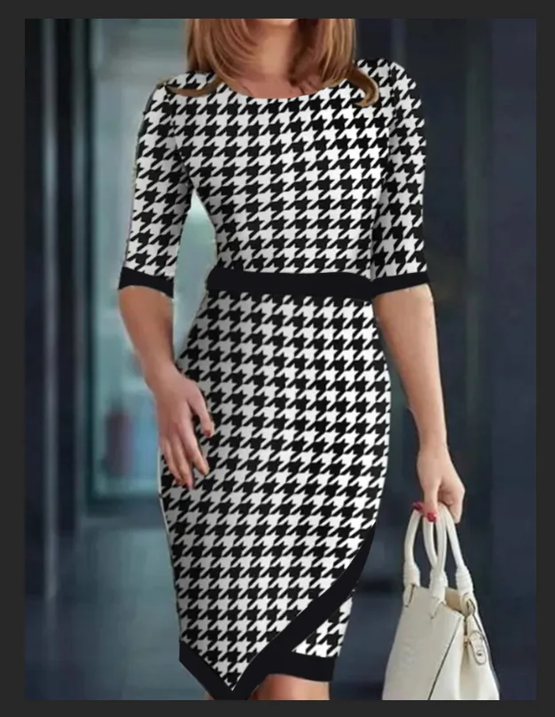 

Spring Winter High Waisted Dress New Womens Clothing Printing Commuting Dress