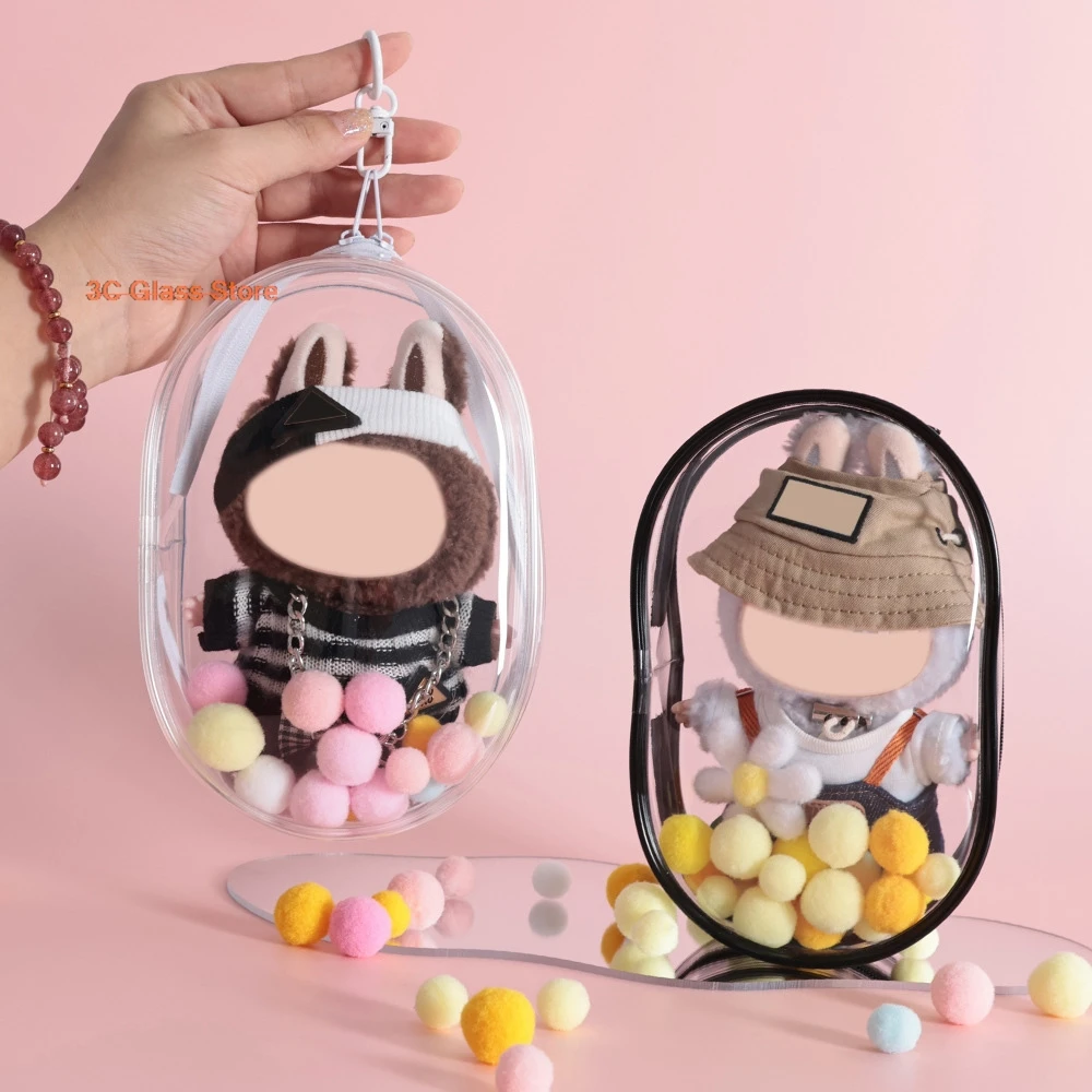 Portable Transparent PVC Mystery Box Keychain Square Zipper Storage For Data Cables And Chargers Waterproof Plush Dolls Toy Bag