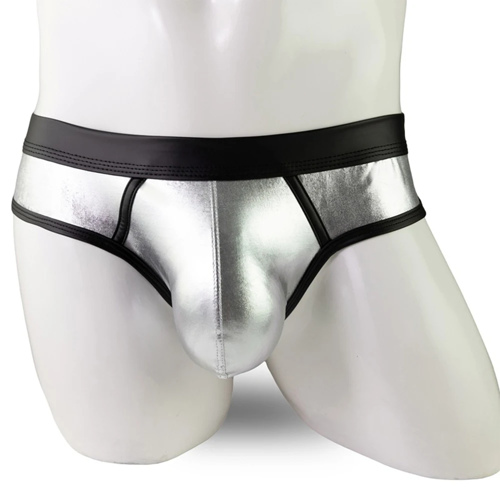 Hot Mens Slip Cueca Faux Leather Briefs Wet-Look Breathable Pouch Lightweight Low Waist Soft Bikini Underwear Tanga
