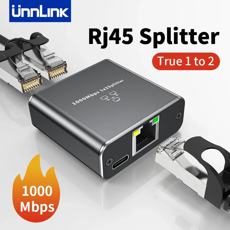 Unnlink Rj45 Splitter 1 to 2 Gigabit Ethernet Adapter Internet Network Cable Extender Rj45 Connector for PC TV Box Router Sharer