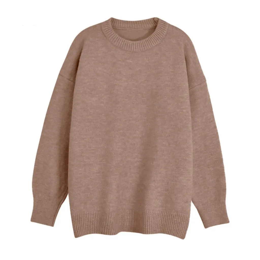 

Women's Retro Pure Color round Neck Pullover Knitwear Hong Kong Style Loose Fit Korean Outerwear for Autumn Winter