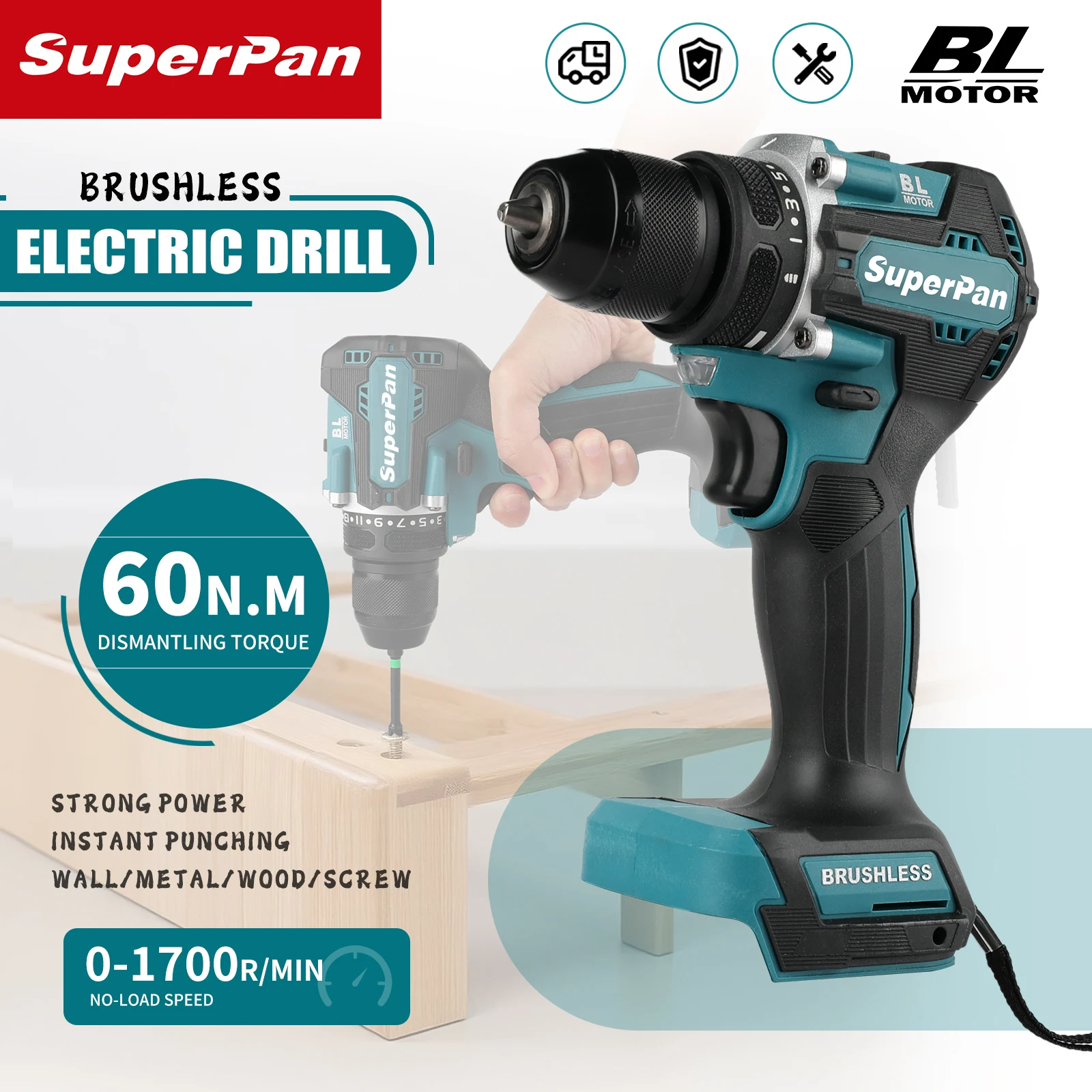 

Superpan Original DDF487-10 Brushless 18V Cordless Driver Drill Electric Impact Screwdriver Rechargeable Power Tool (only tool)