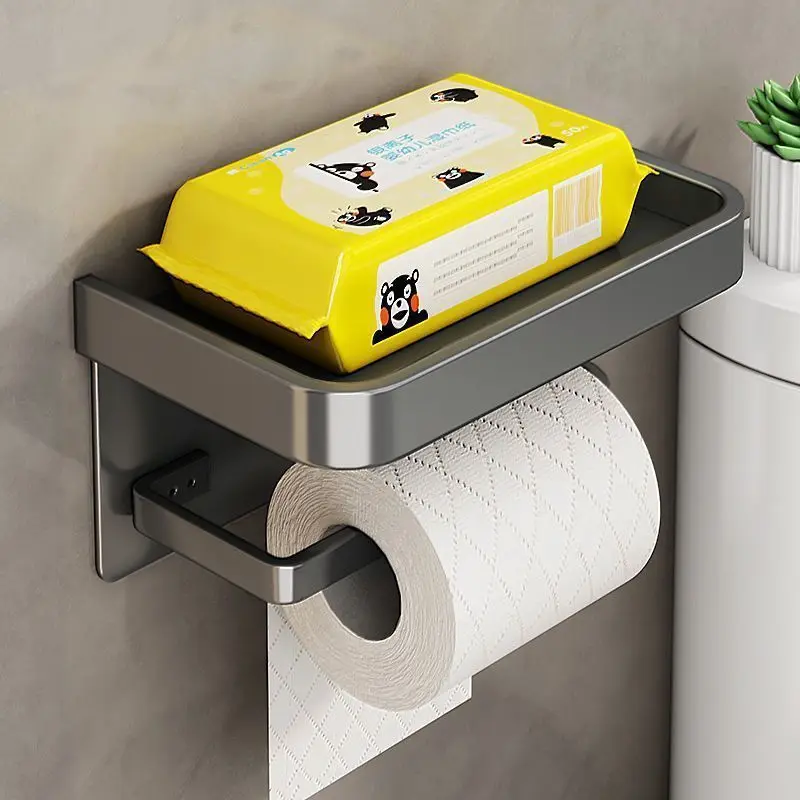 Punch‑Free Wall Mounted Toilet Roll Holder, Bathroom Tissue Storage Box Self‑adhesive Paper Container