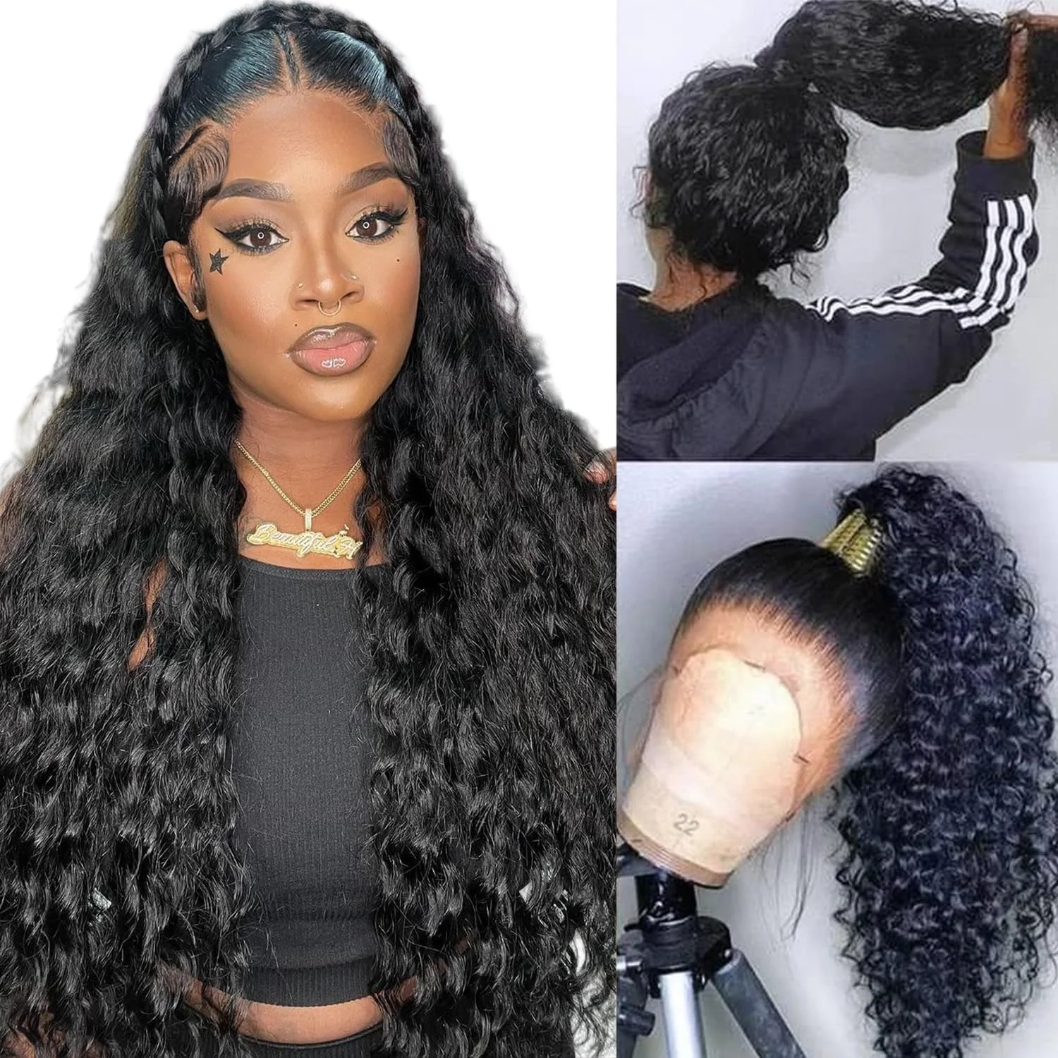 

Deep Wave 360 Lace Front Wigs Human Hair 220% Density Deep Wave Frontal Wigs HD Lace Deep Curly Wigs for Black Women Pre Plucked