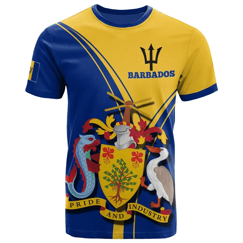 Barbados Flag Graphic T-Shirt For Men Clothes 3D Printed Outdoor Sportswear Tee Shirts Round Neck Short Sleeves Casual T Shirt