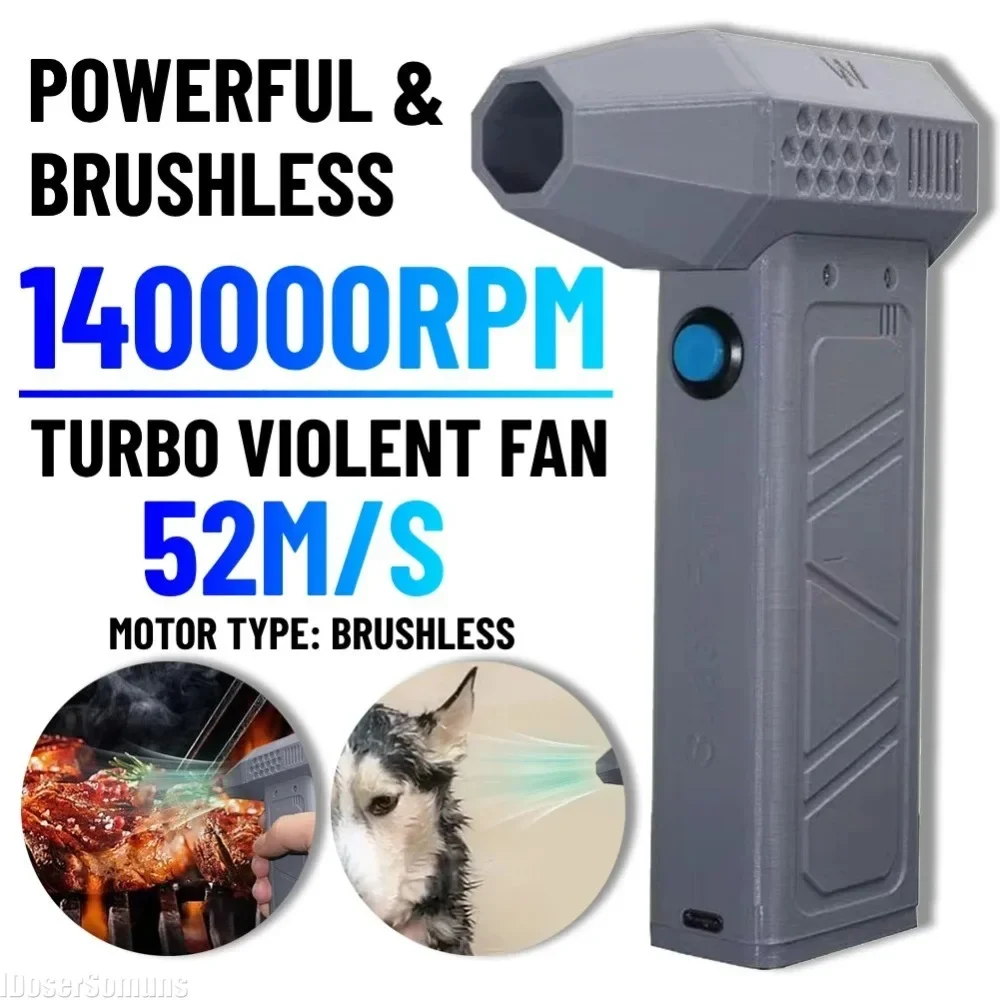 140000RPM Mini Turbo Turbofan Brushless Motor Jet Fan 52M/S High Speed Duct Fan Type-C Charging Portable Turbofan Violent Fans