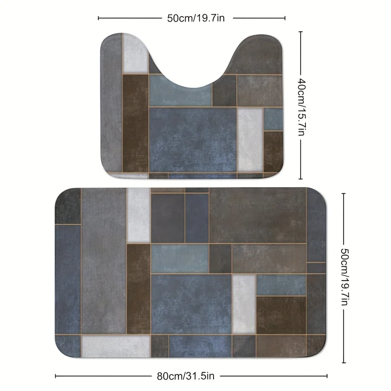 Rug Set of 2 (Thickened 600g High Resilience Foam), Patchwork Style Patterns, Bathroom Non-Slip Mats, Absorbent Microfi